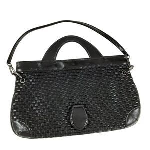 Hobo Black Patent Leather Envelope Clutch Mini Shoulder Bag Braided Woven Formal